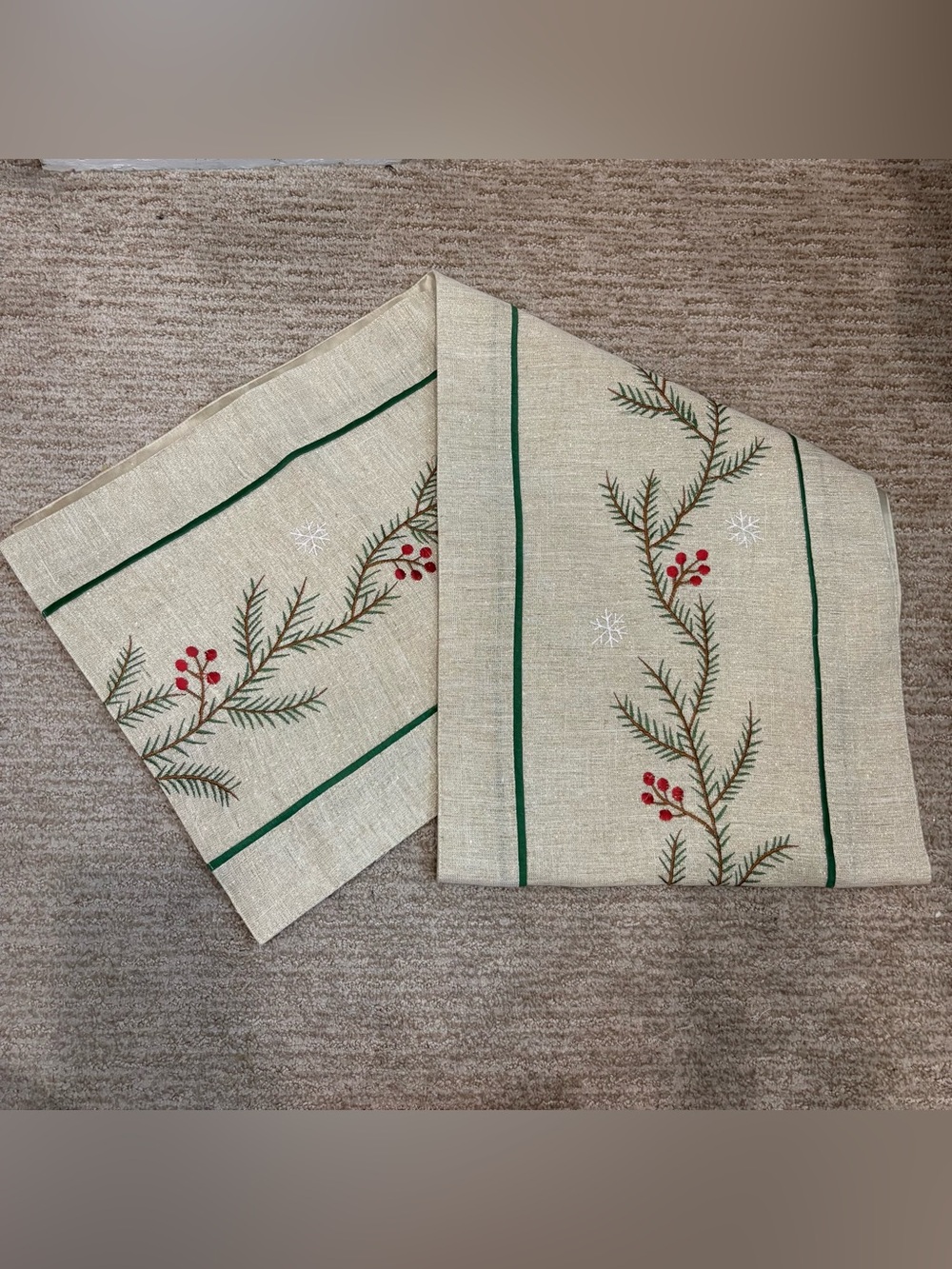Secret Celebrity Gold & Berry Themed Embroidered Christmas Table Runner-14”x70”